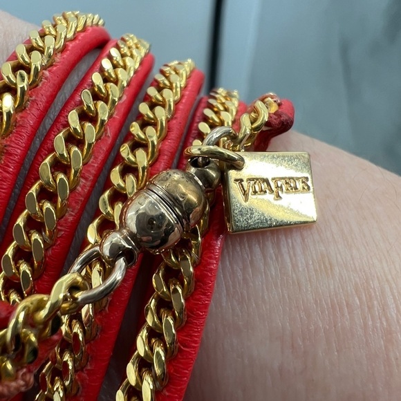 Vita Fede Red Leather Capri Wrap bracelet - Picture 3 of 6
